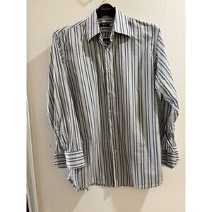 Hugo Boss BOSS Mens Med. Gray/blue Striped Button Down Long Sleeve Circa 2005